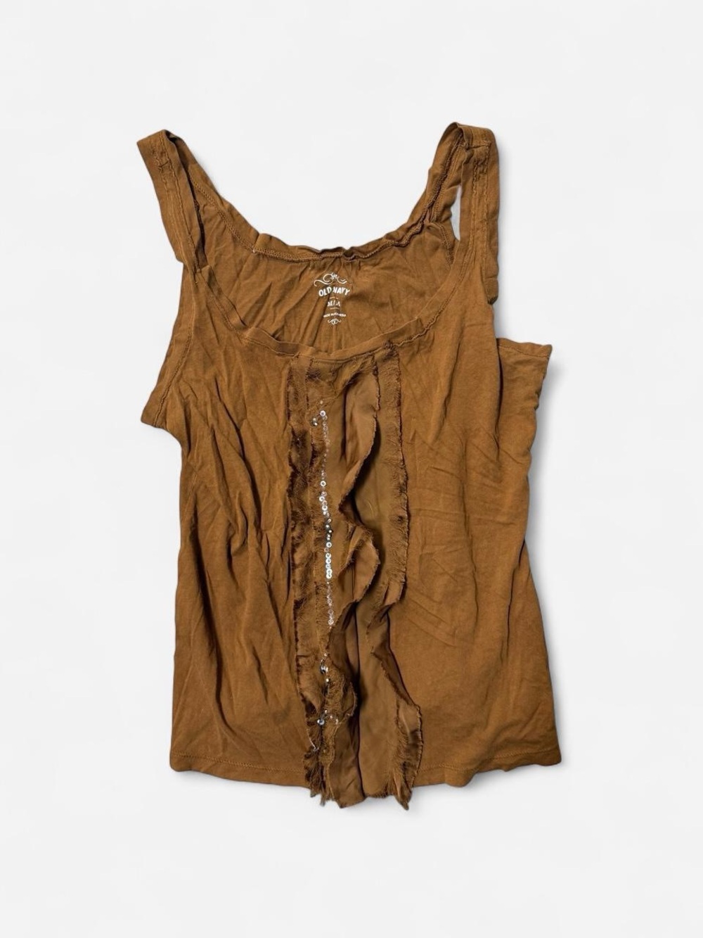 Old Navy Brown Ruffle-Front Tank with Sequin Trim